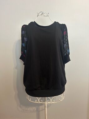 torrid Black Sweater with Multicolor Heart Puff Sleeves